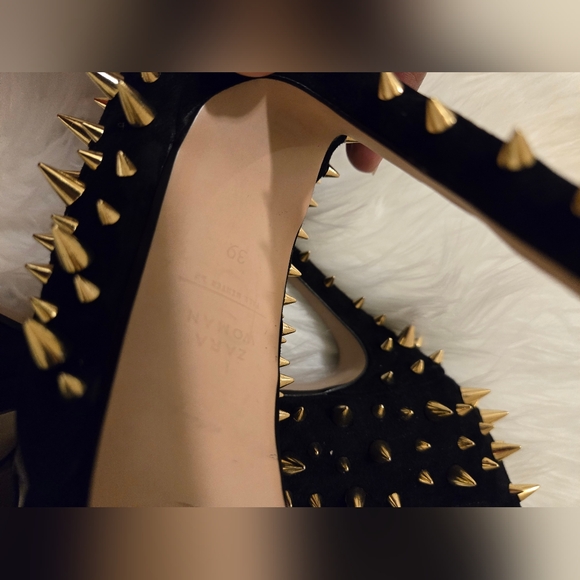 Zara Women's Suede Studded Platform Sandal Shoe Size 39/ US 8 Black - Picture 12 of 16